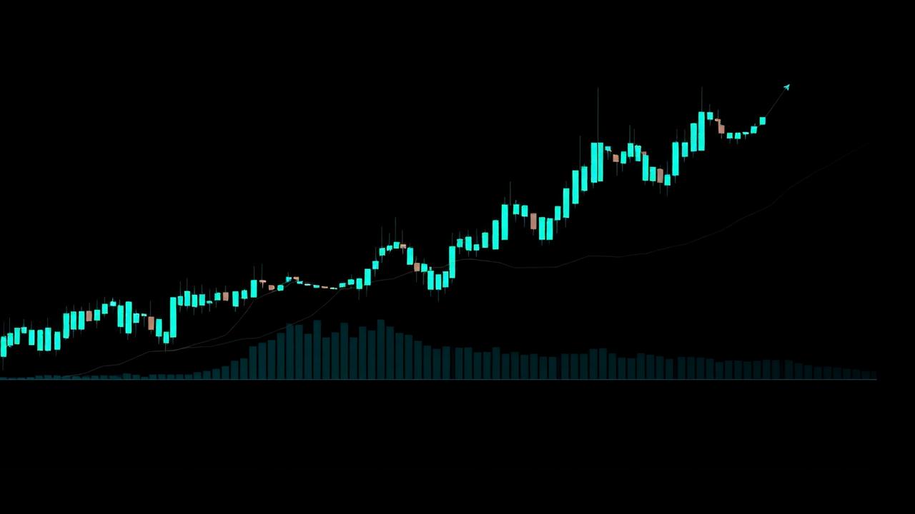 Abstract aqua candlestick and depth-of-market geometry on a near-black terminal field